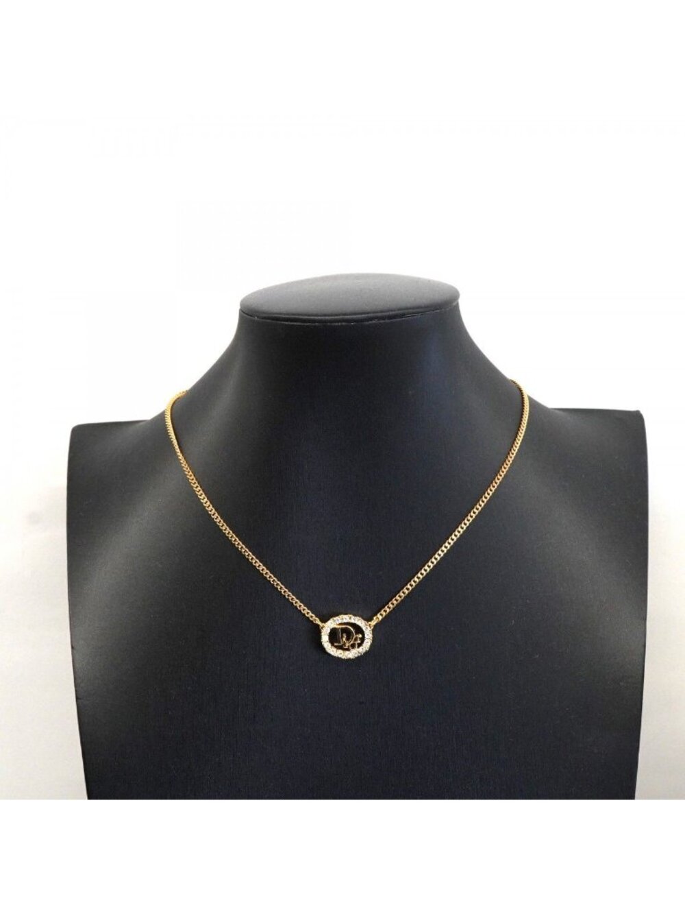 Dior Necklace Logo Oval Gold Plated Line Stone - Picture 6 of 6